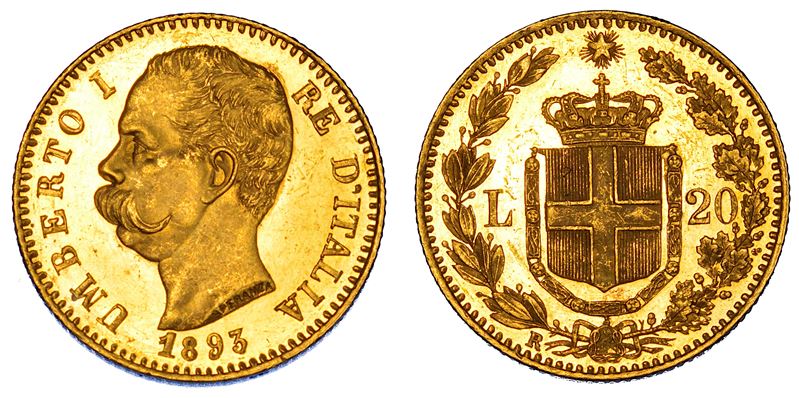 REGNO D'ITALIA. UMBERTO I DI SAVOIA, 1878-1900. 20 Lire 1893.  - Asta Numismatica - Cambi Casa d'Aste