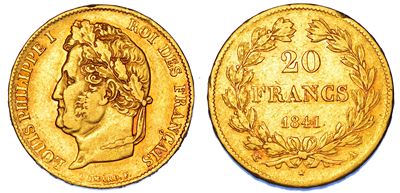 Francia, Louis Philippe I, 20 Francs 1841, oro