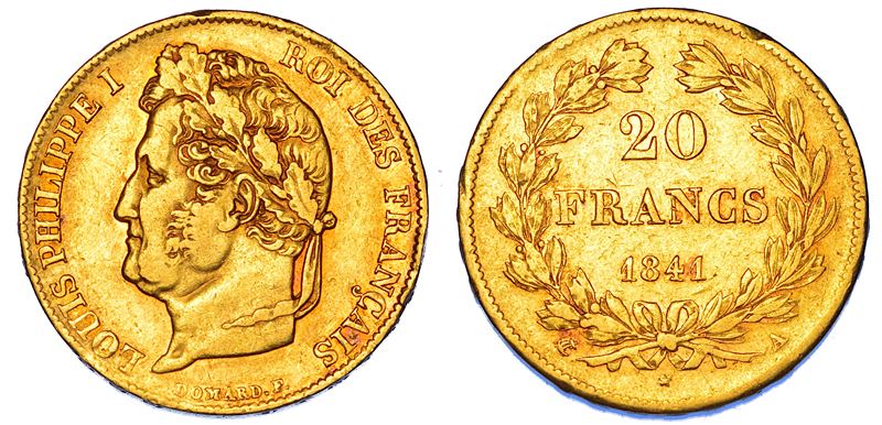 FRANCIA. LOUIS PHILIPPE I, 1830-1848.   20 Francs 1841. Parigi.  - Auction Numismatics - Cambi Casa d'Aste