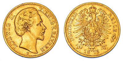 Baviera, Ludwig II, 10 Mark 1873, Monaco