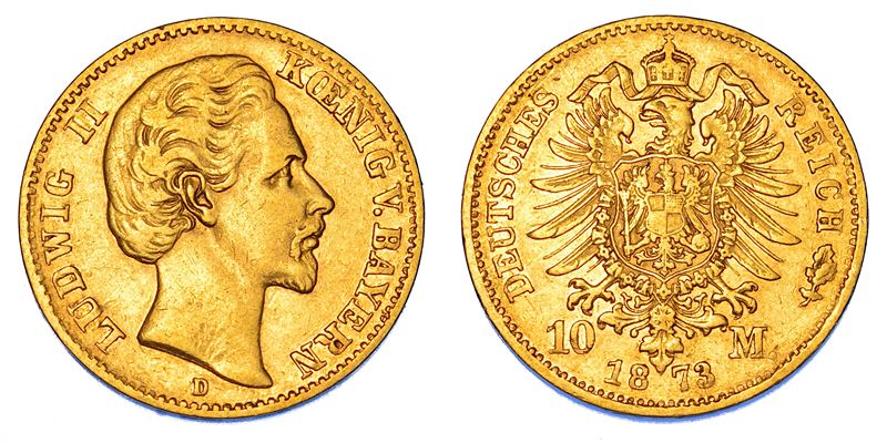 GERMANIA - BAVIERA. LUDWIG II, 1864-1886. 10 Mark 1873. Monaco.  - Auction Numismatics - Cambi Casa d'Aste
