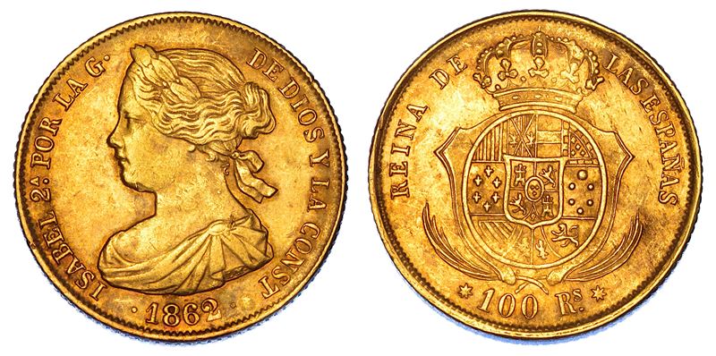 SPAGNA. ISABEL II, 1833-1868. 100 Reales 1862.  - Auction Numismatics - Cambi Casa d'Aste