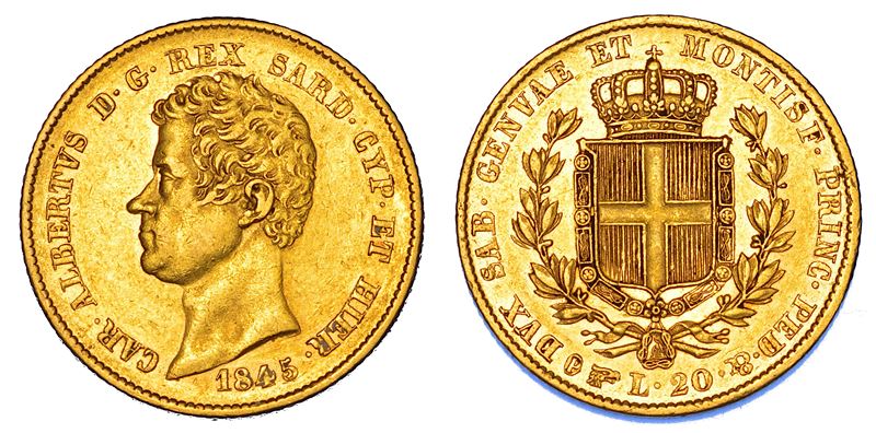 REGNO DI SARDEGNA. CARLO ALBERTO DI SAVOIA, 1831-1849. 20 Lire 1845. Torino.  - Auction Numismatics - Cambi Casa d'Aste