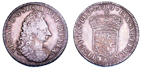 DUCATO DI SAVOIA. VITTORIO AMEDEO II, 1675-1730 (Re di Sicilia, 1713-1718). Da 3 Lire 1717. Torino.