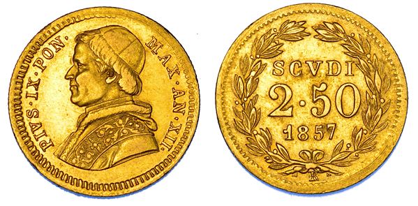 STATO PONTIFICIO. PIO IX (Giovanni Maria Mastai Ferretti), 1846-1878. 2,5 Scudi 1857/A. XII. Roma.