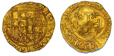 SPAGNA, Juana ('La Pazza') e Carlos, Escudo, 1516-1519, Oro