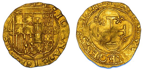 SPAGNA. JUANA ("La Pazza") e CARLOS, 1516-1519. Escudo. Siviglia.