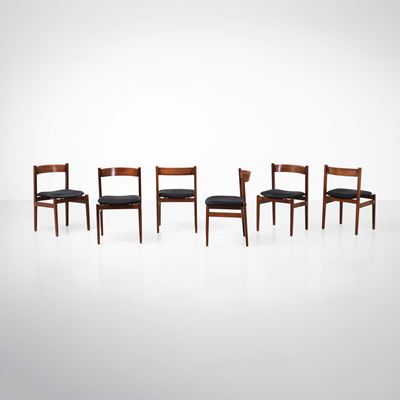 Sei sedie mod. 101, legno e tessuto, 1959