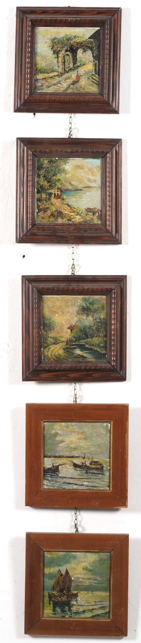 Cinque mattonelle dipinte. XX secolo