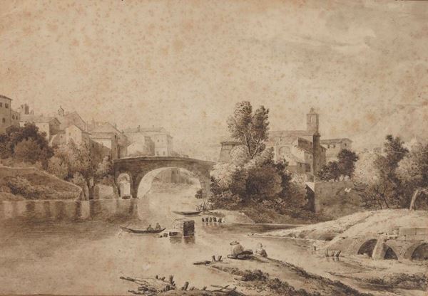 Disegno raffigurante paesaggio con ponte