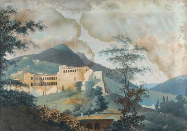 Artista del XIX secolo Paesaggio con fortezza