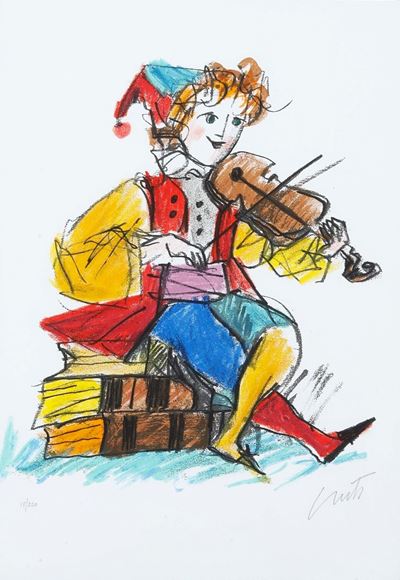 Luzzati, Giovane violinista, serigrafia, esemplare 18/250