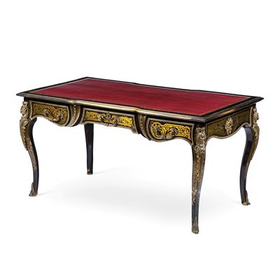 Scrivania diplomatica, stile Boulle, Francia, Napoleone III (XX secolo), legno ebanizzato con int...