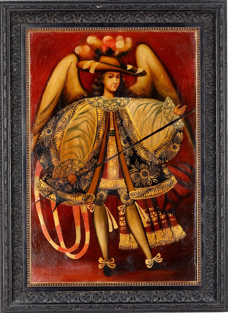 Scuola di Cuzco del XIX-XX secolo Arcangelo Gabriele  - olio su tela - Asta Dipinti Antichi - Cambi Casa d'Aste