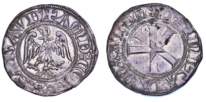 DUCATO DI SAVOIA. AMEDEO V il Grande, 1285-1323. Grosso di Savoia. Varietà con aquila con piume sul collo.  - Asta Numismatica - Cambi Casa d'Aste