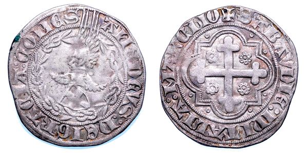 DUCATO DI SAVOIA. AMEDEO VIII, 1391-1398. Reggenza della nonna BONA DI BORBONE. Mezzo grosso.
