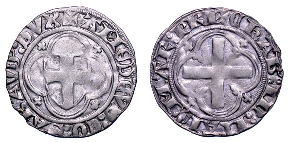 DUCATO DI SAVOIA. AMEDEO VIII, 1391-1398. Reggenza della nonna BONA DI BORBONE. Mezzo grosso. IV tipo. Chiablese.