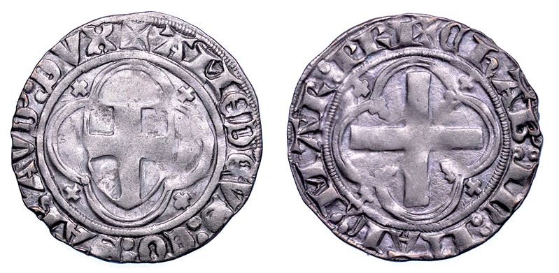 DUCATO DI SAVOIA. AMEDEO VIII, 1391-1398. Reggenza della nonna BONA DI BORBONE. Mezzo grosso. IV tipo. Chiablese.  - Asta Numismatica - Cambi Casa d'Aste