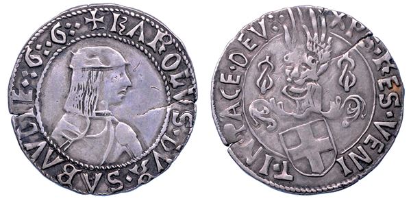 DUCATO DI SAVOIA. CARLO I Il Guerriero, 1482-1490. Mezzo testone. II tipo.