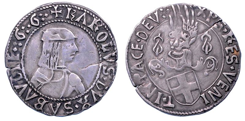 DUCATO DI SAVOIA. CARLO I Il Guerriero, 1482-1490. Mezzo testone. II tipo.  - Asta Numismatica - Cambi Casa d'Aste