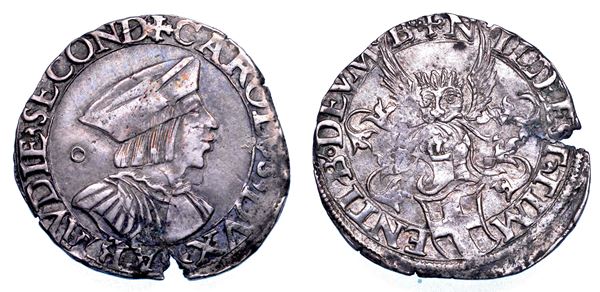 DUCATO DI SAVOIA. CARLO II Il Buono, 1504-1553. Mezzo testone. I tipo. Bourg en Bresse.