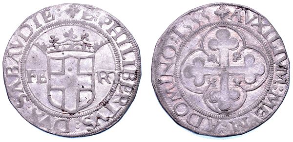 DUCATO DI SAVOIA. EMANUELE FILIBERTO Testa di ferro,  1538-1580. II Periodo Duca, 1559-1580. Da 4 grossi 1555. I tipo.