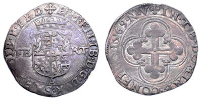 Ducato di Savoia, Emanuele Filiberto, Testa di ferro, 4 soldi 1569, II tipo