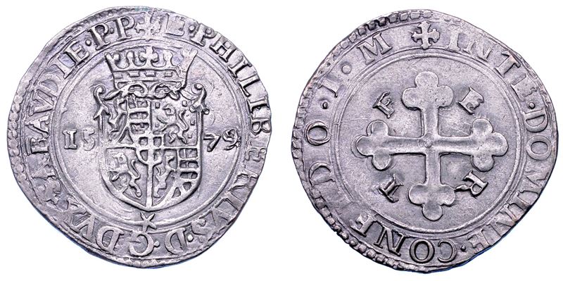 DUCATO DI SAVOIA. EMANUELE FILIBERTO Testa di ferro,  1538-1580. II Periodo Duca, 1559-1580. Bianco o 4 soldi 1579. II tipo.  - Auction Numismatics - Cambi Casa d'Aste