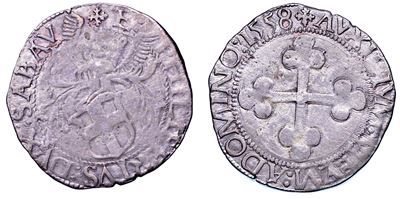 Duca di Savoia Emanuele Filiberto, Testa di ferro 1538-1580, 3 grossi 1558, I tipo