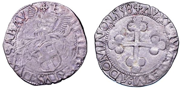 DUCATO DI SAVOIA. EMANUELE FILIBERTO Testa di ferro,  1538-1580. II Periodo Duca, 1559-1580. Da 3 grossi 1558. I tipo.