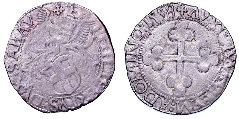 DUCATO DI SAVOIA. EMANUELE FILIBERTO Testa di ferro,  1538-1580. II Periodo Duca, 1559-1580. Da 3 grossi 1558. I tipo.  - Auction Numismatics - Cambi Casa d'Aste