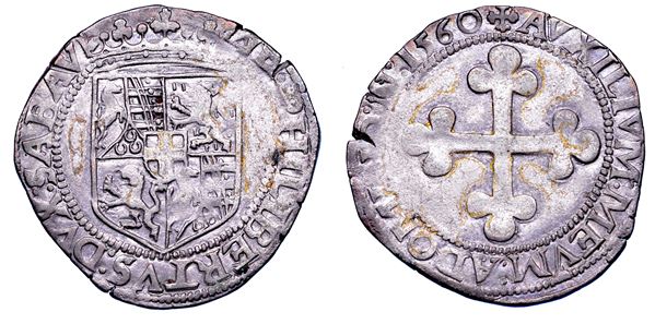 DUCATO DI SAVOIA. EMANUELE FILIBERTO Testa di ferro,  1538-1580. II Periodo Duca, 1559-1580. Da 3 grossi 1560. III tipo.