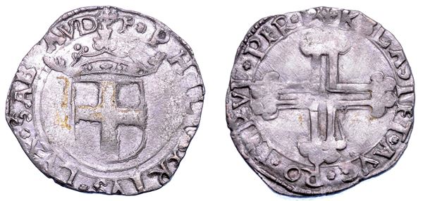 DUCATO DI SAVOIA. EMANUELE FILIBERTO Testa di ferro,  1538-1580. II Periodo Duca, 1559-1580. Da 2 grossi s.d. I tipo.