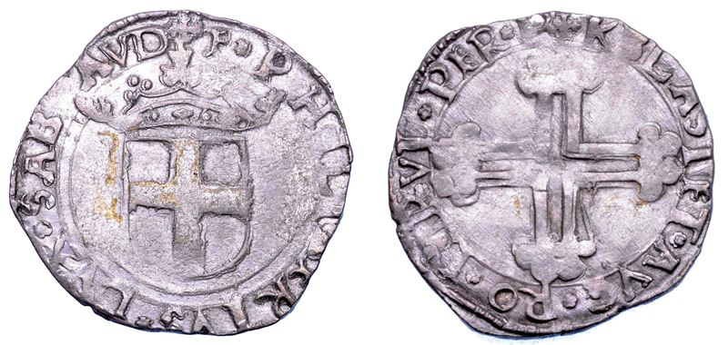 DUCATO DI SAVOIA. EMANUELE FILIBERTO Testa di ferro,  1538-1580. II Periodo Duca, 1559-1580. Da 2 grossi s.d. I tipo.  - Auction Numismatics - Cambi Casa d'Aste