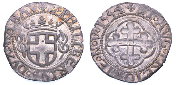 DUCATO DI SAVOIA. EMANUELE FILIBERTO Testa di ferro,  1538-1580. II Periodo Duca, 1559-1580. Grosso 1554. I tipo.