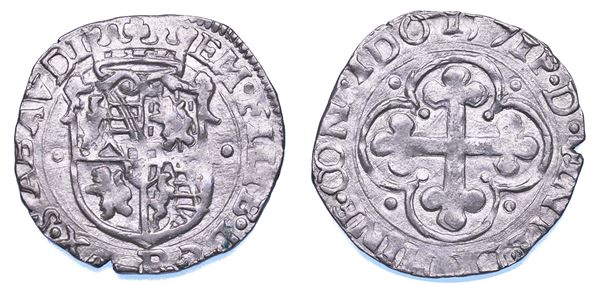 DUCATO DI SAVOIA. EMANUELE FILIBERTO Testa di ferro,  1538-1580. II Periodo Duca, 1559-1580. Soldo 1571. II tipo.