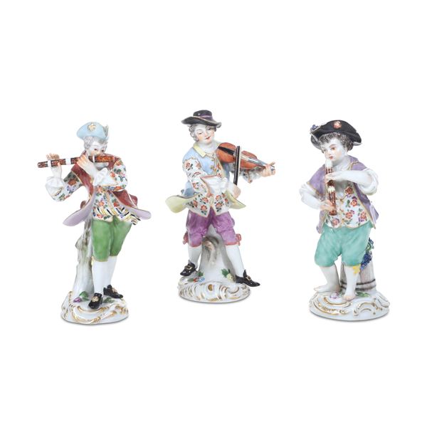 Tre figurine di musicisti Meissen, XX secolo 