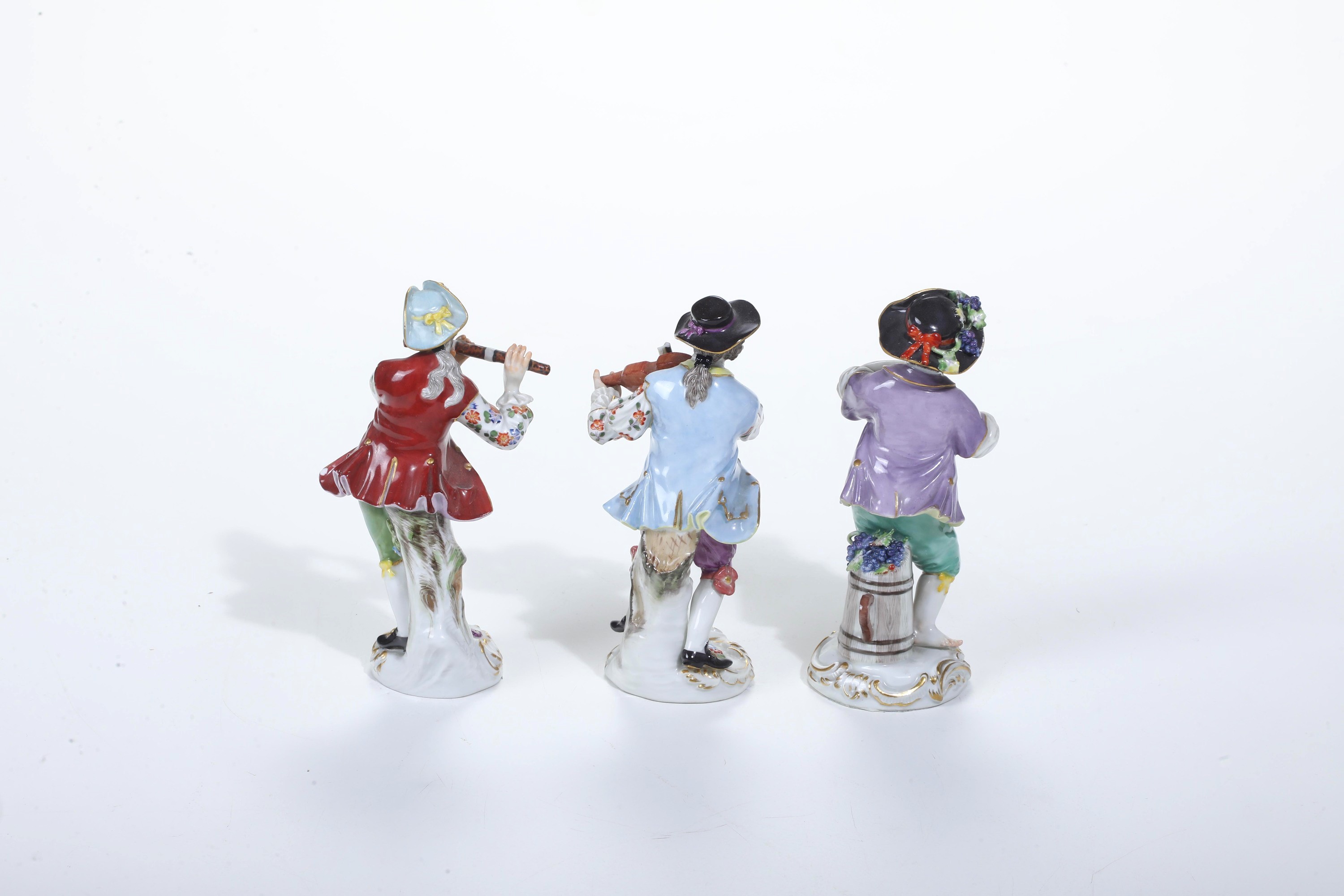 Meissen, Tre figurine di musicisti, porcellana