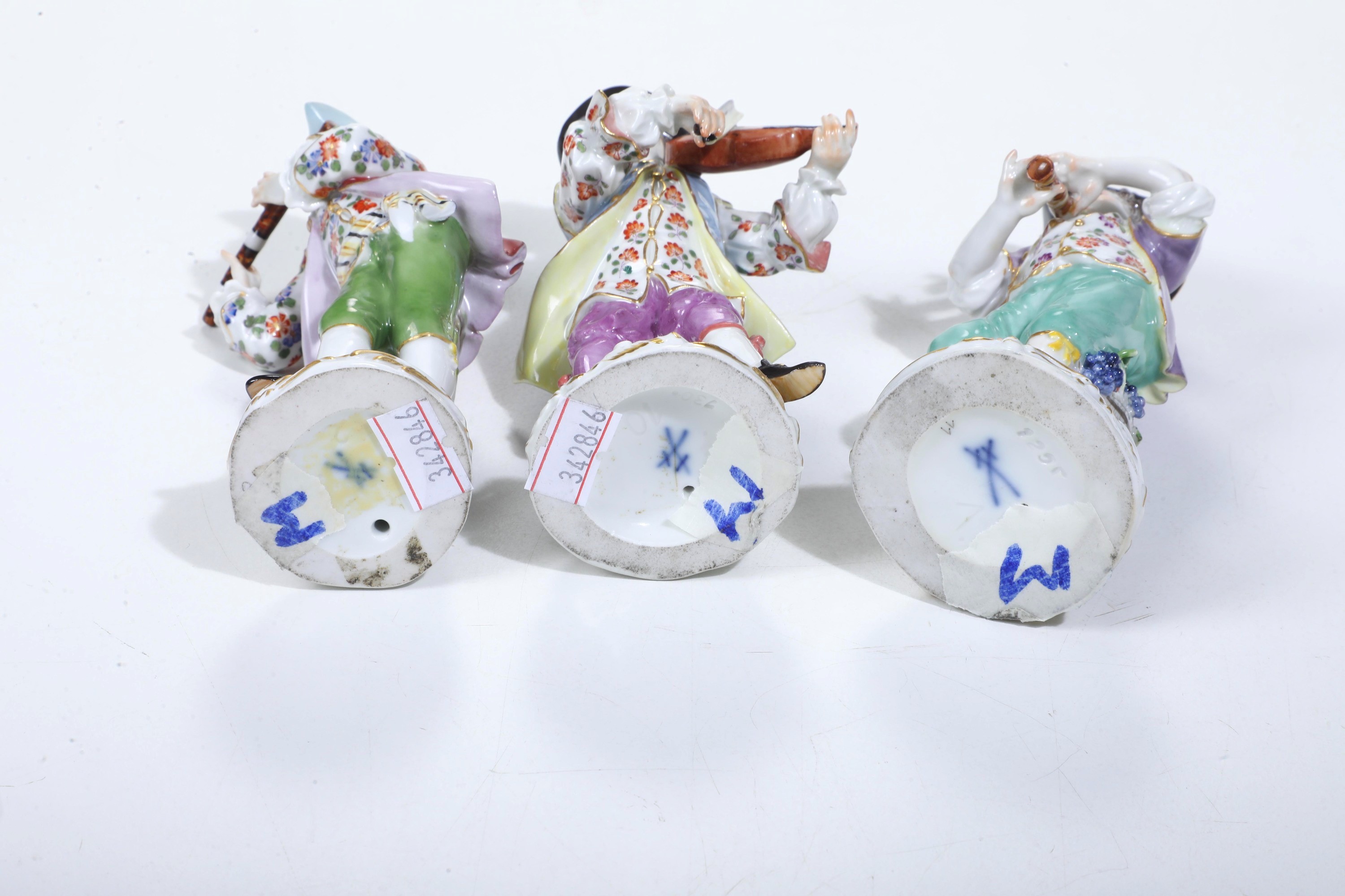 Meissen, Tre figurine di musicisti, porcellana