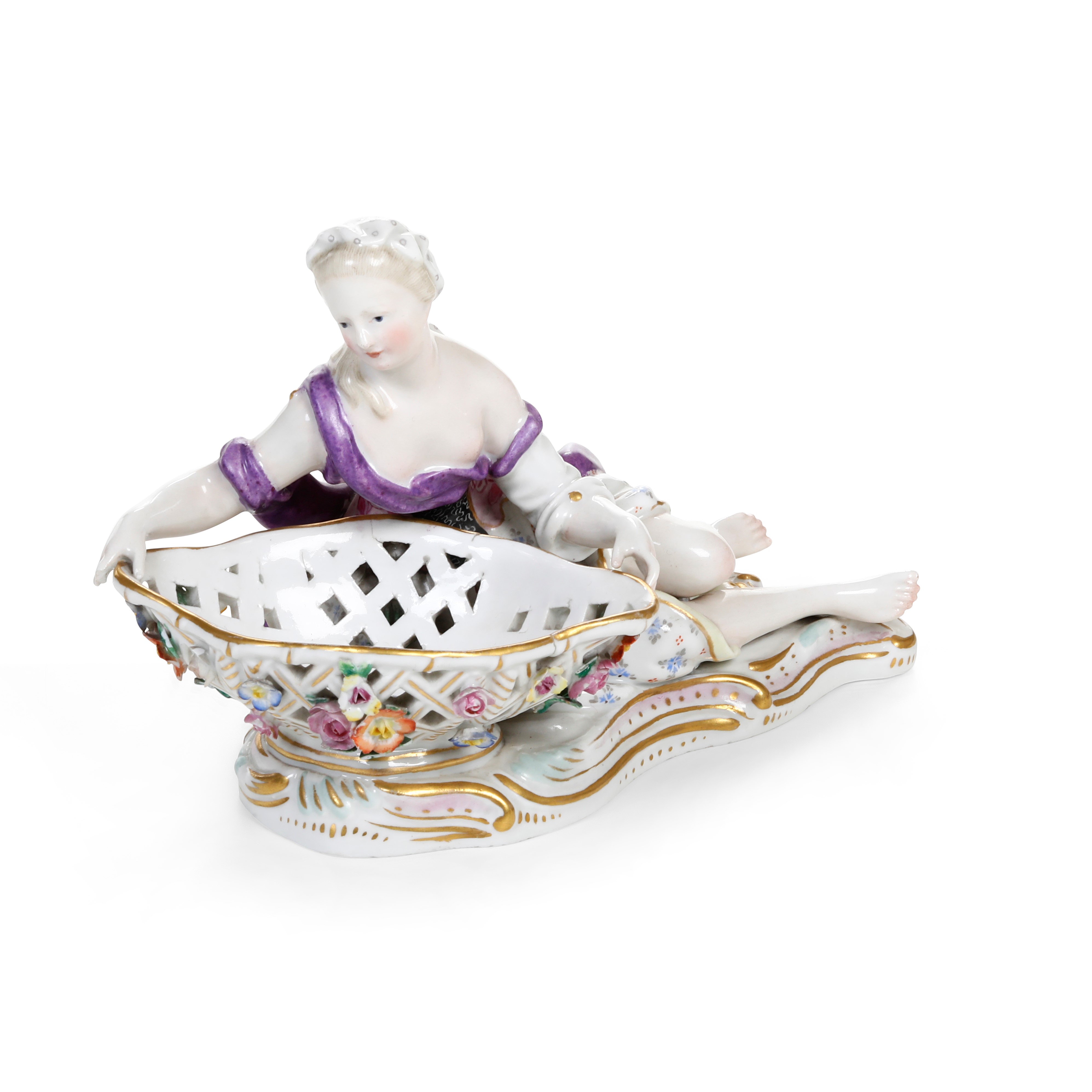 Meissen, Figurina di giovane con cesto, porcellana