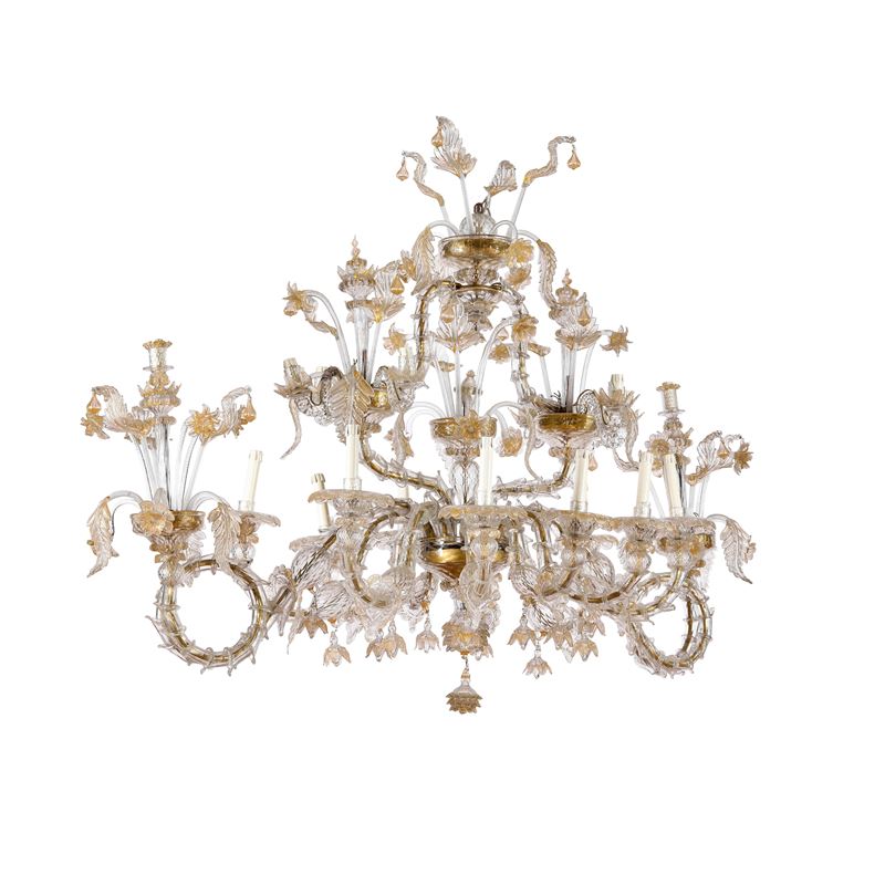 Grande lampadario in vetro di Murano. XX secolo  - Auction Italian Mansions - Cambi Casa d'Aste