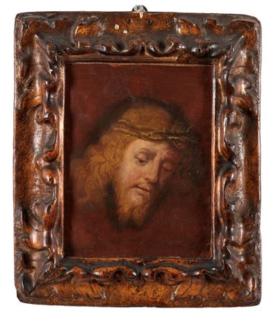 Scuola del XVIII secolo, Volto di Cristo, olio su carta
