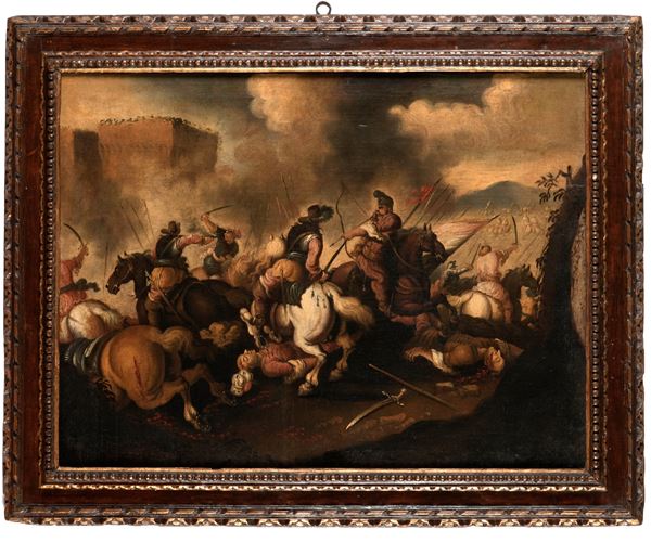 Scuola del XVIII secolo Scontro tra cristiani e saraceni