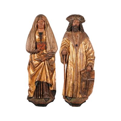 Scultore d'Oltralpe (XVI-XVII secolo), Due rilievi con figure di Santo e Santa