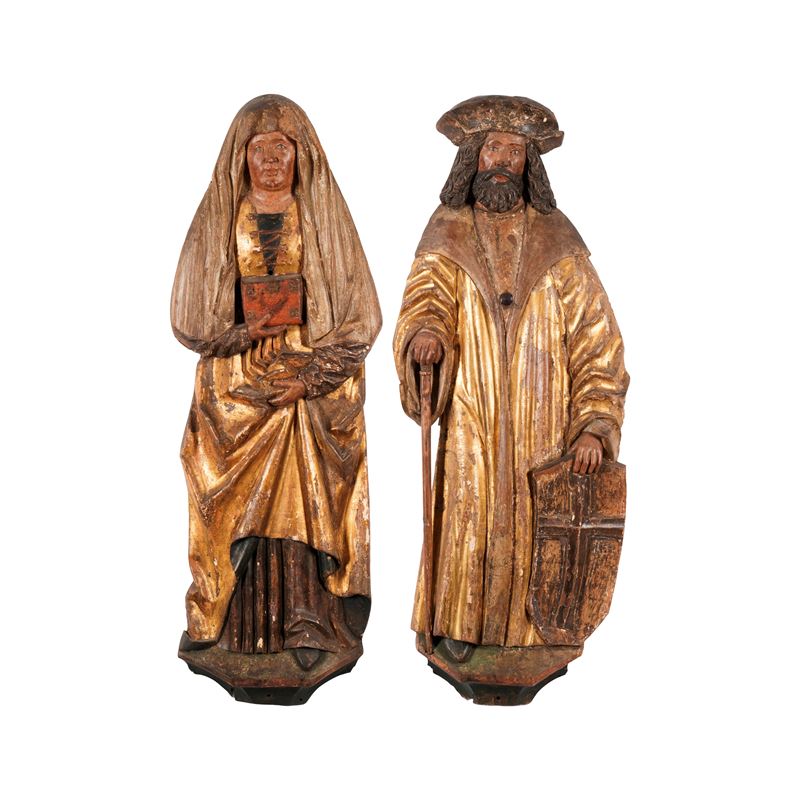 Due rilievi con figure di Santo e Santa. Scultore d'Oltralpe del XVI-XVII secolo  - Asta Dimore Italiane - Cambi Casa d'Aste