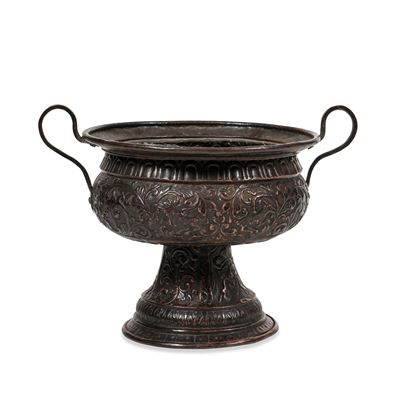 Braciere biansato, rame sbalzato e ferro forgiato, Italia, XVII-XVIII secolo