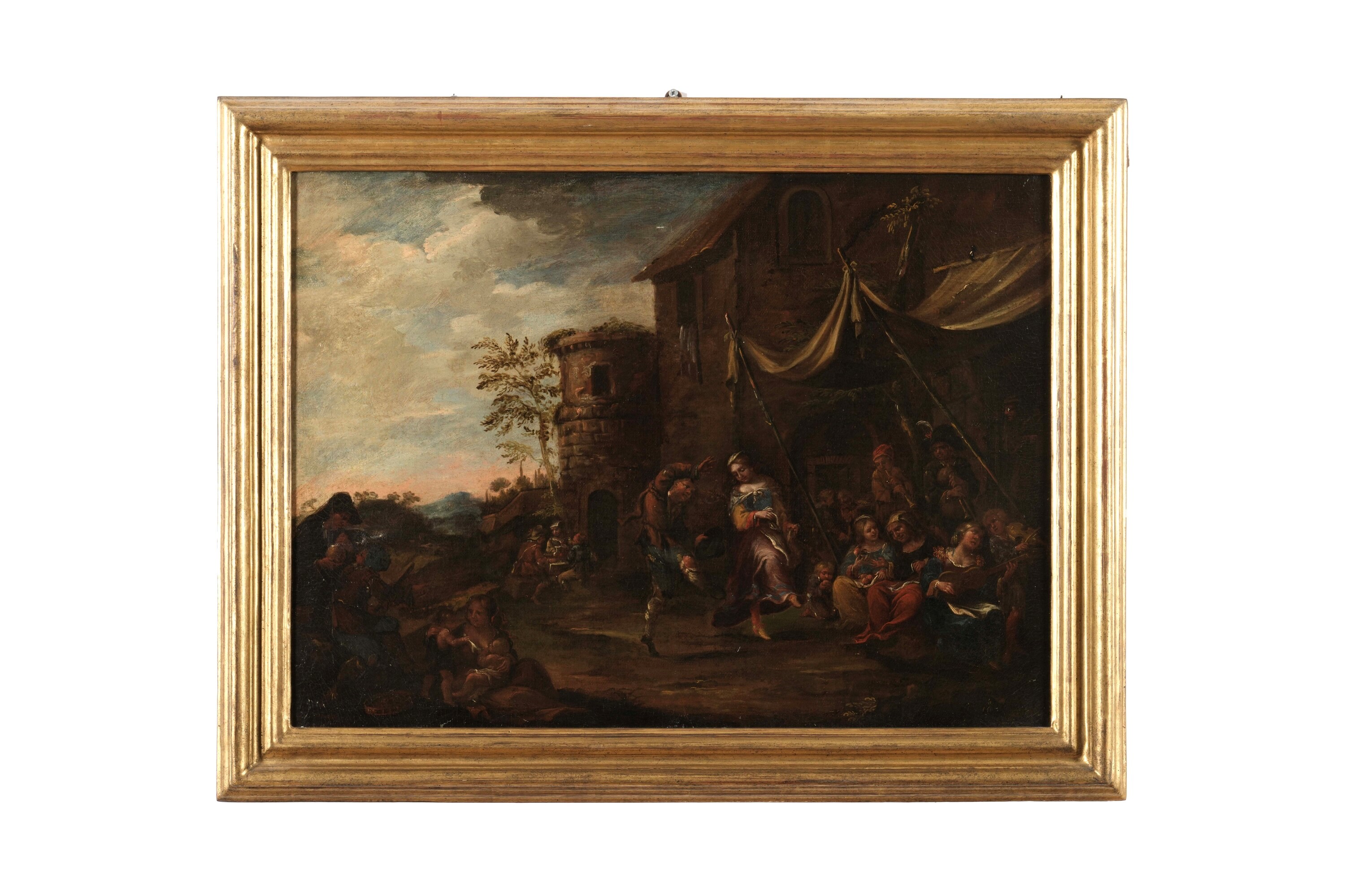 Scuola piemontese del XVIII secolo, Scene di genere con festa contadina, olio su tela