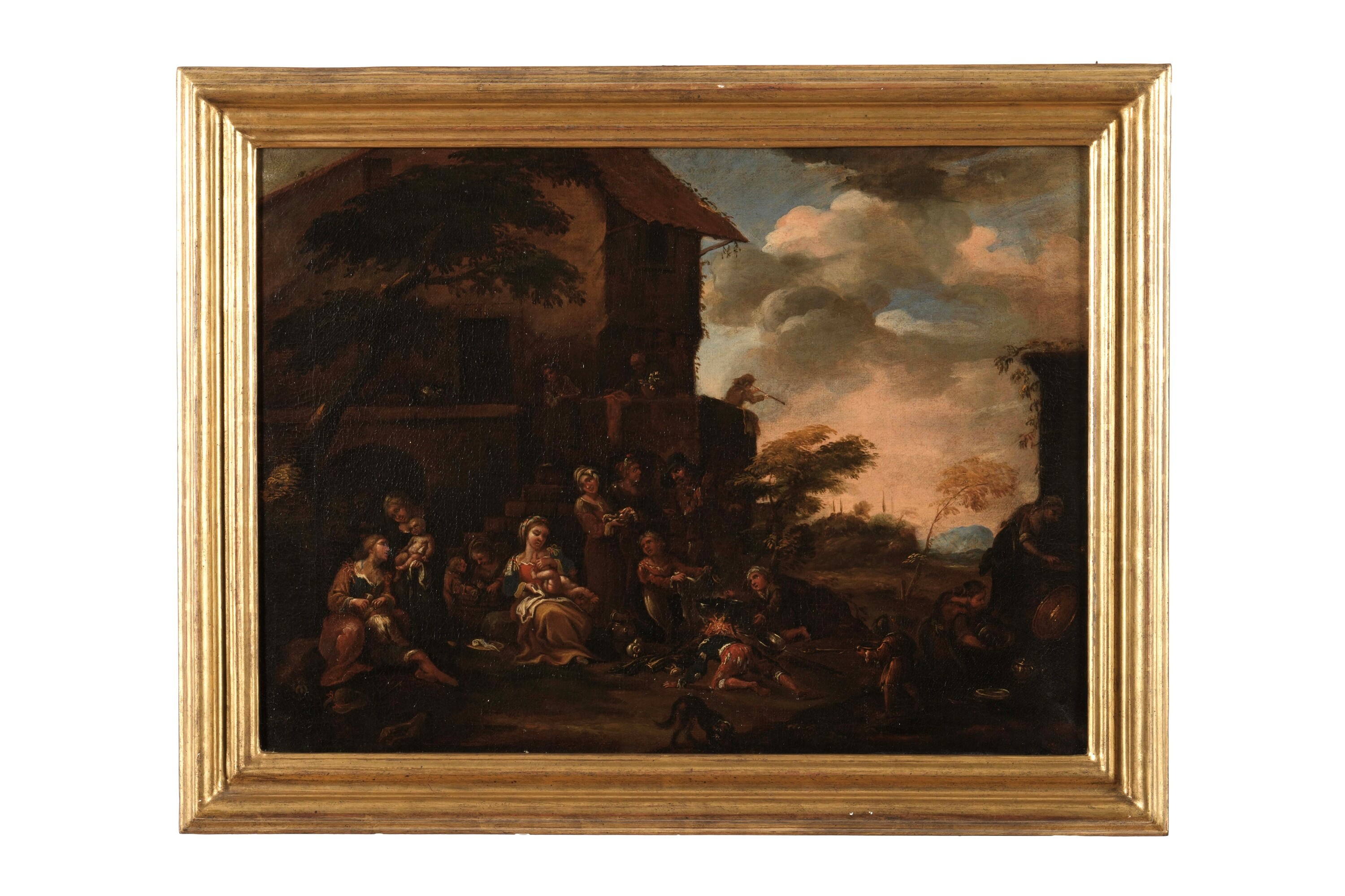 Scuola piemontese del XVIII secolo, Scene di genere con festa contadina, olio su tela