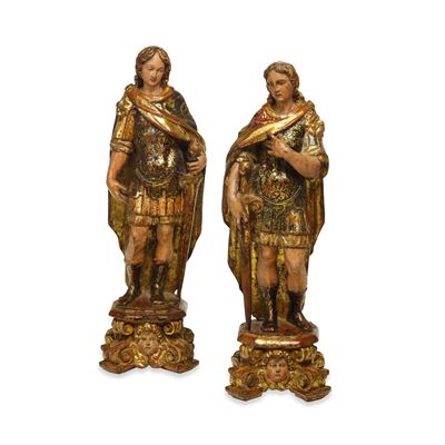 Arte rinascimentale lombarda, Coppia di Santi guerrieri (San Narborre e San Felice?), legno dipin...