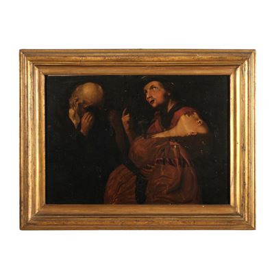Scuola del XVII-XVIII secolo, Morte di Clorinda (?), olio su rame